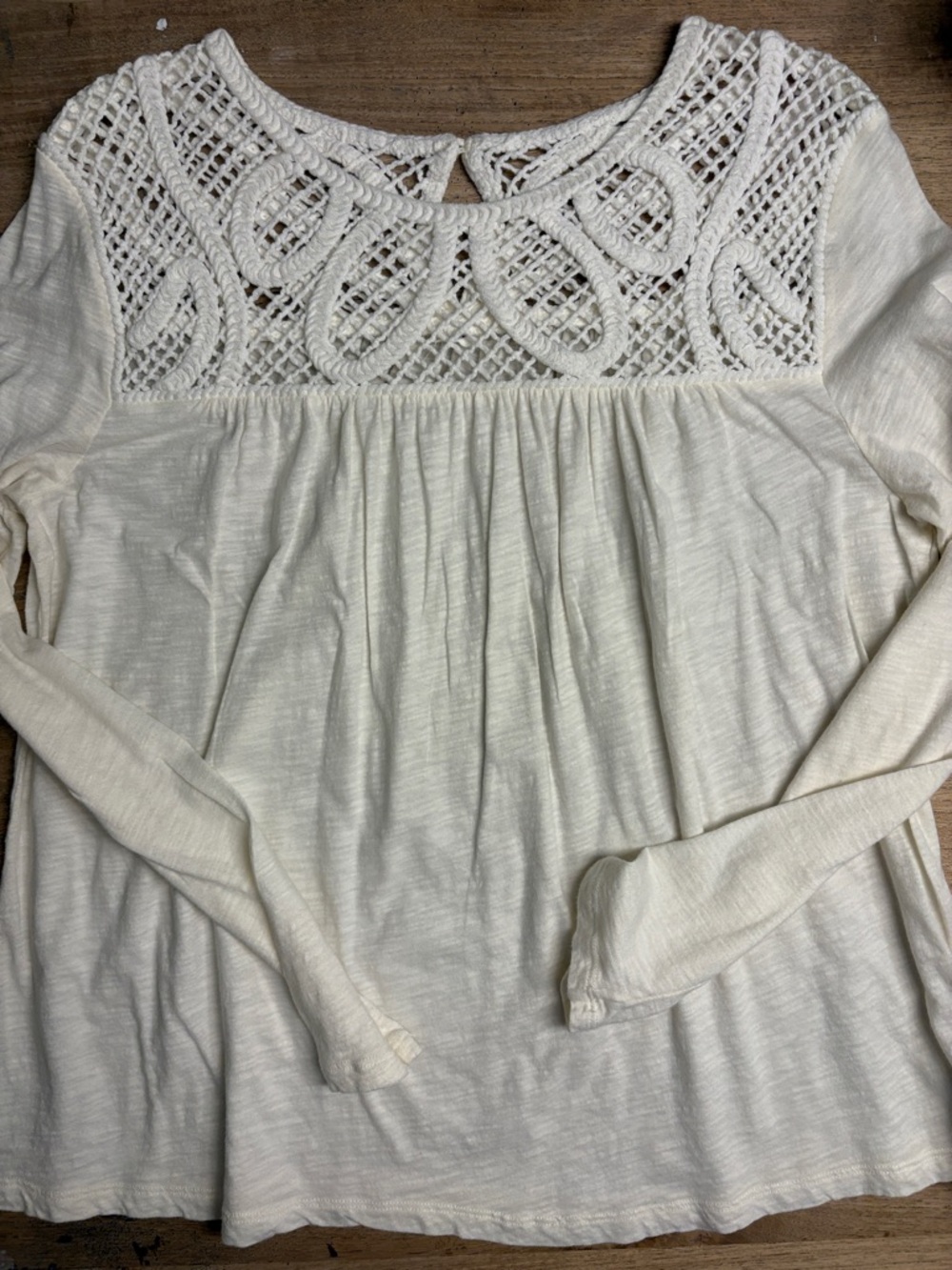 GAP Cream Crochet Yoke Long Sleeve Blouse
